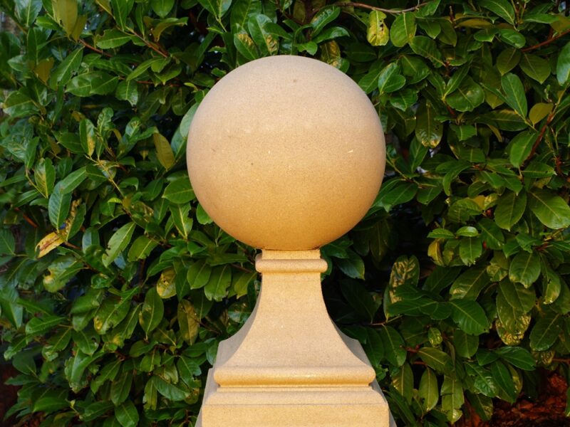 Cast stone ball on square base 380mm
