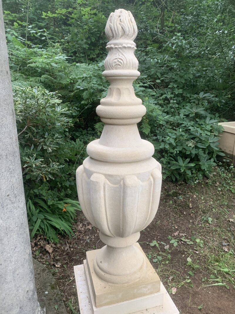 Cast stone decorative finial, Melville house