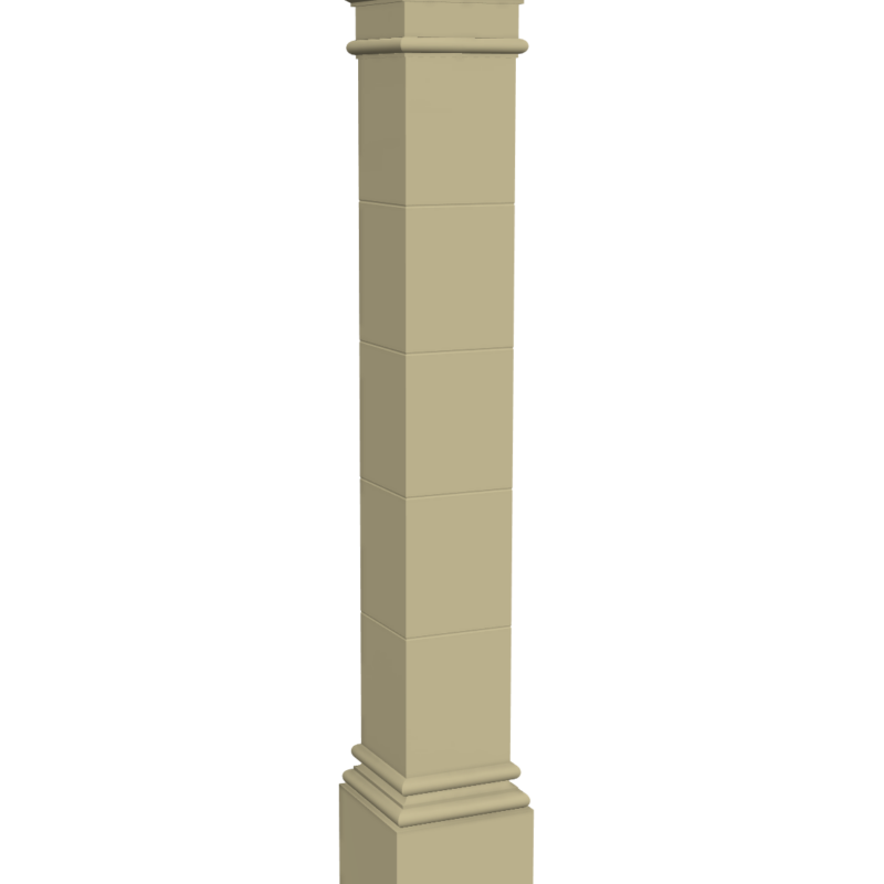 Large square cast stone column 3D rendering