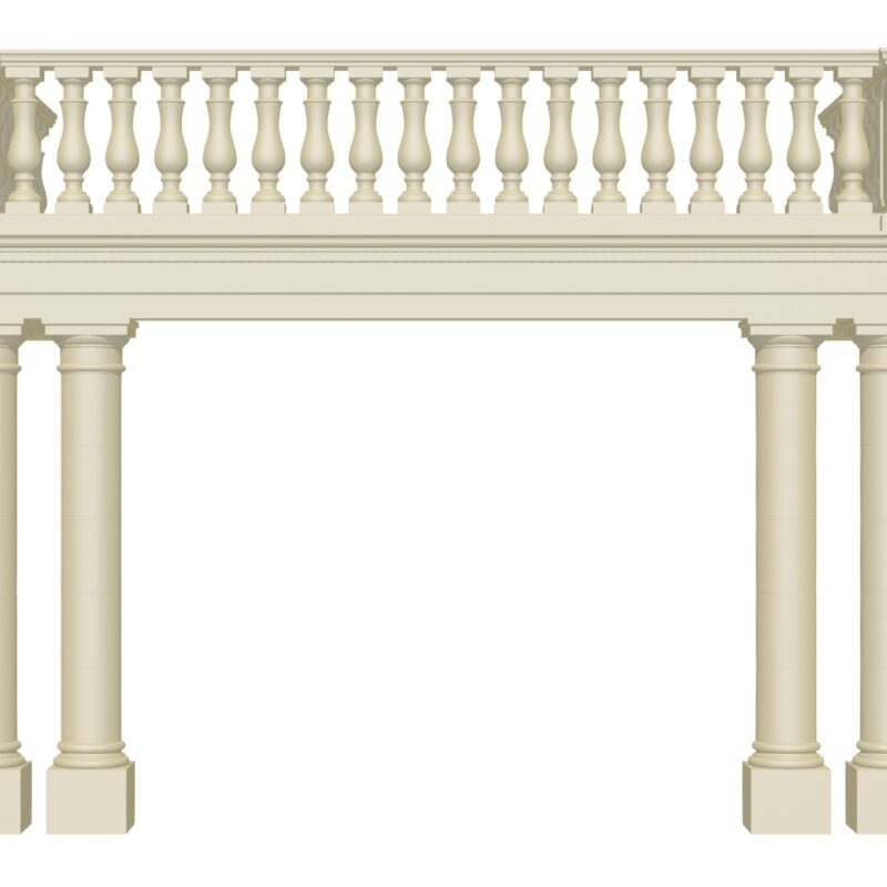 Cast Stone Portico Balustrade Porch 3D Rendering