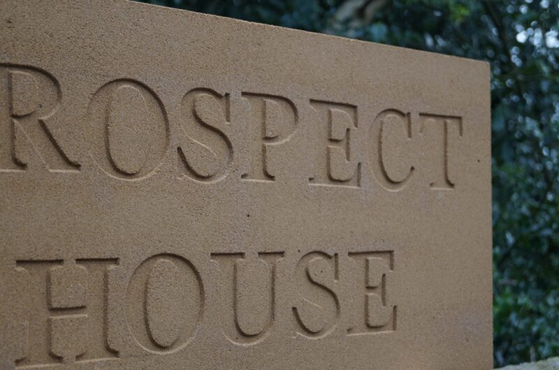 Cast Stone Plaque & Date Stones close up